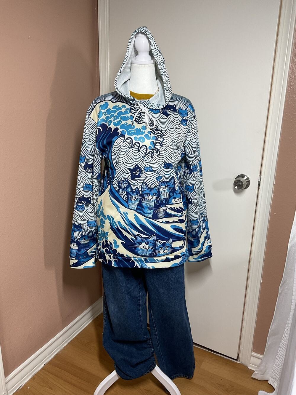 Over Print Cat Hoodie Size L